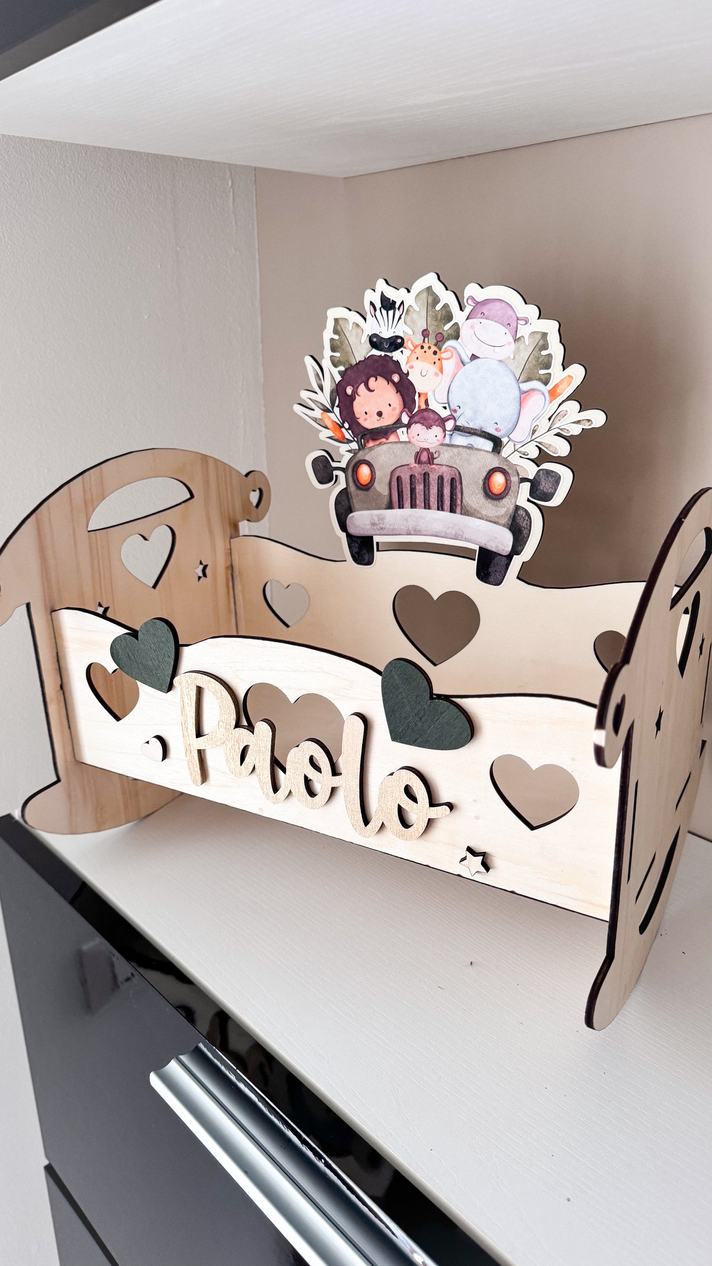 Culla Decorativa in Legno Personalizzata – Porta Pannolini/Bomboniere e Oggetti