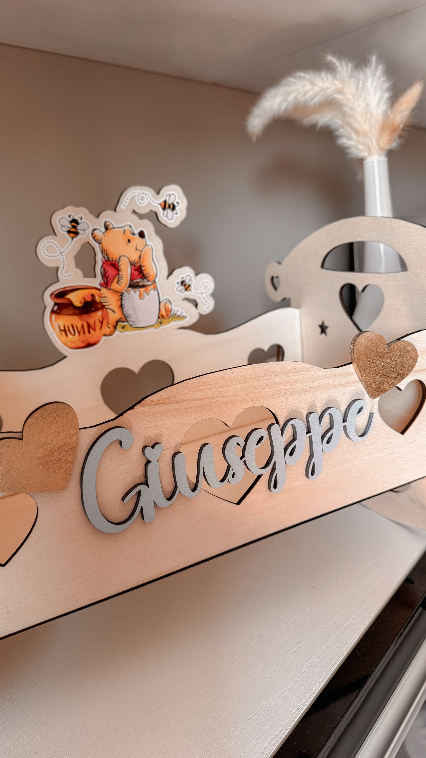 Culletta in legno personalizzata Winnie the Pooh – Porta scatoline e accessori bebè