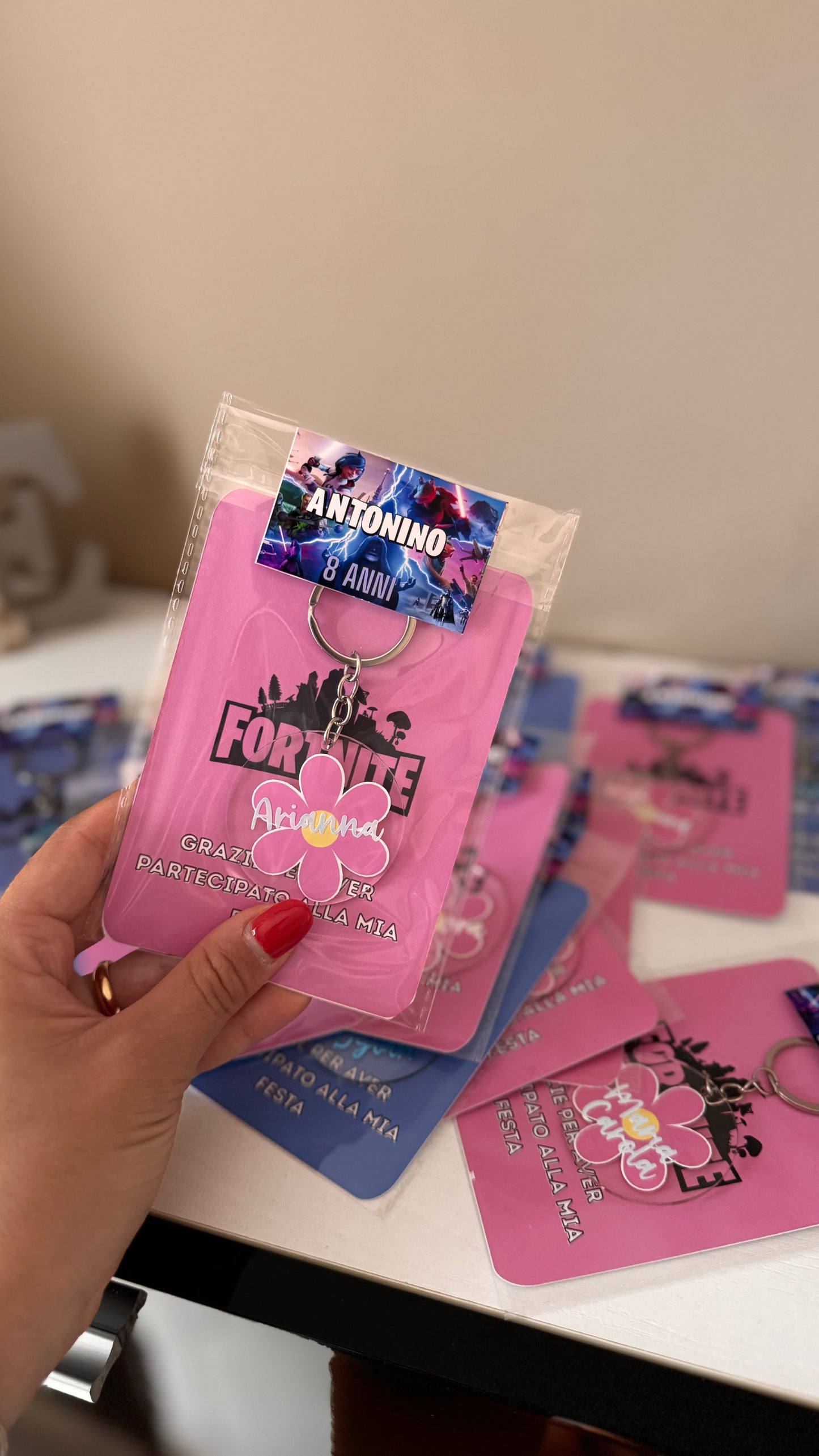 Portachiavi Fortnite con cartoncino personalizzato – Gadget festa