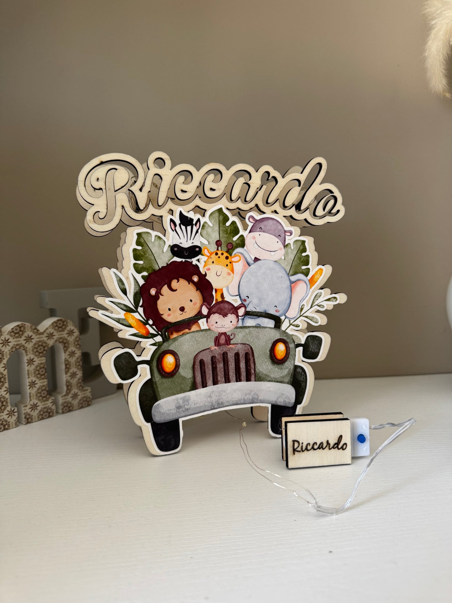 Lampada in Legno Personalizzata con Animali Safari – Stampa Termotrasferibile