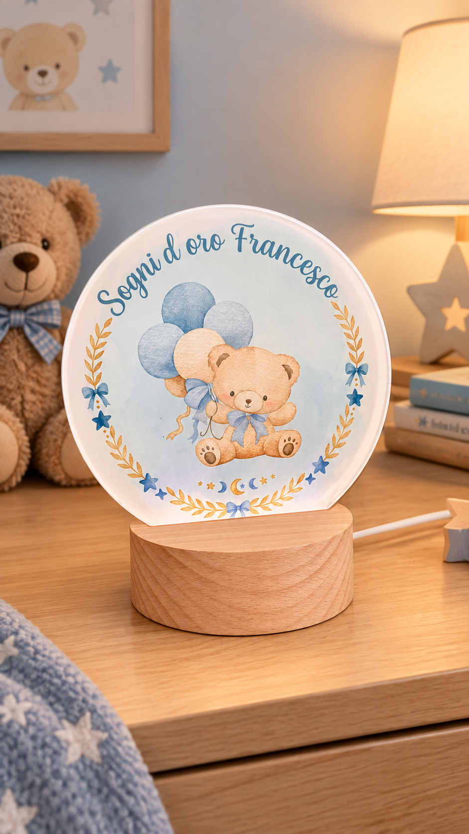 Lampada Notturna LED Personalizzata in Legno – Idea Regalo Neonati e Bambini