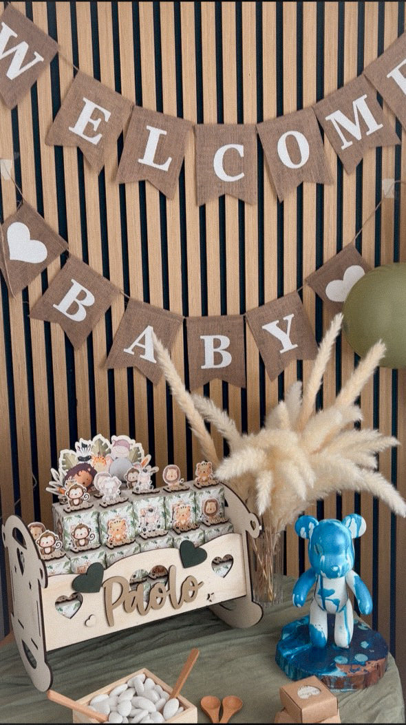 Culla Decorativa in Legno Personalizzata – Porta Pannolini/Bomboniere e Oggetti