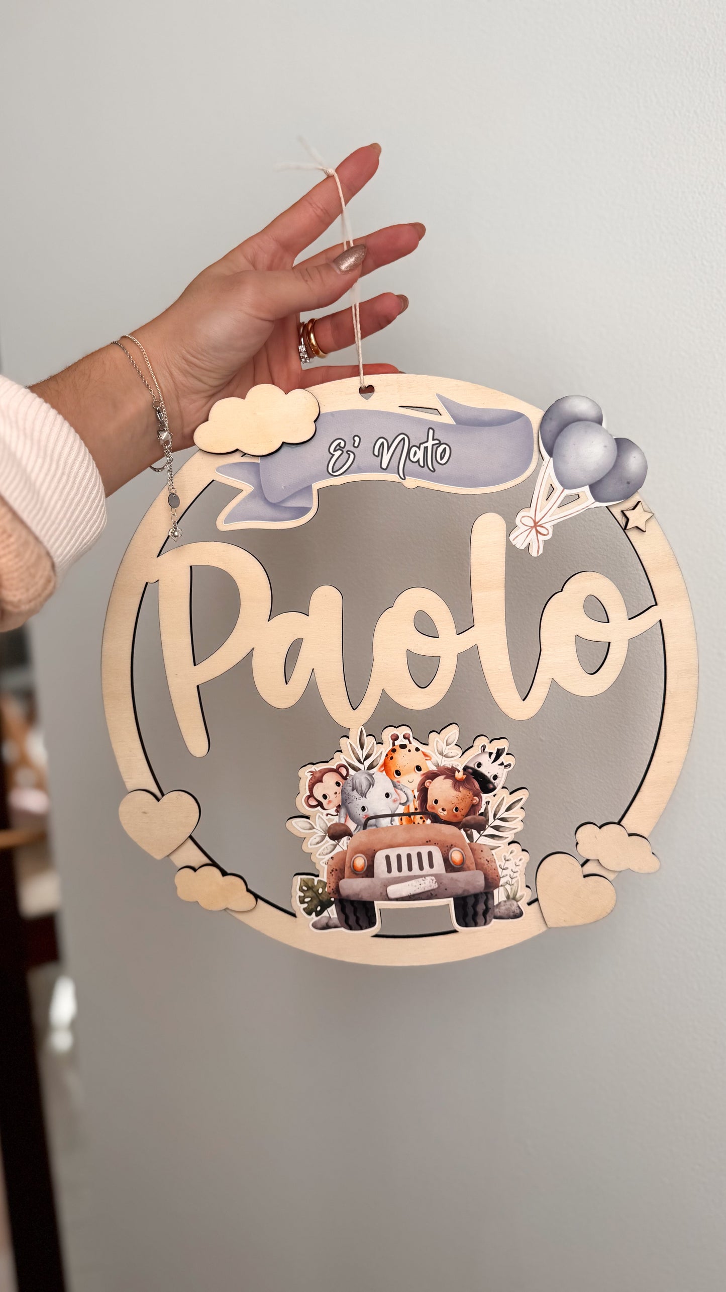 Fiocco nascita personalizzato “Paolo” – Collezione Safari