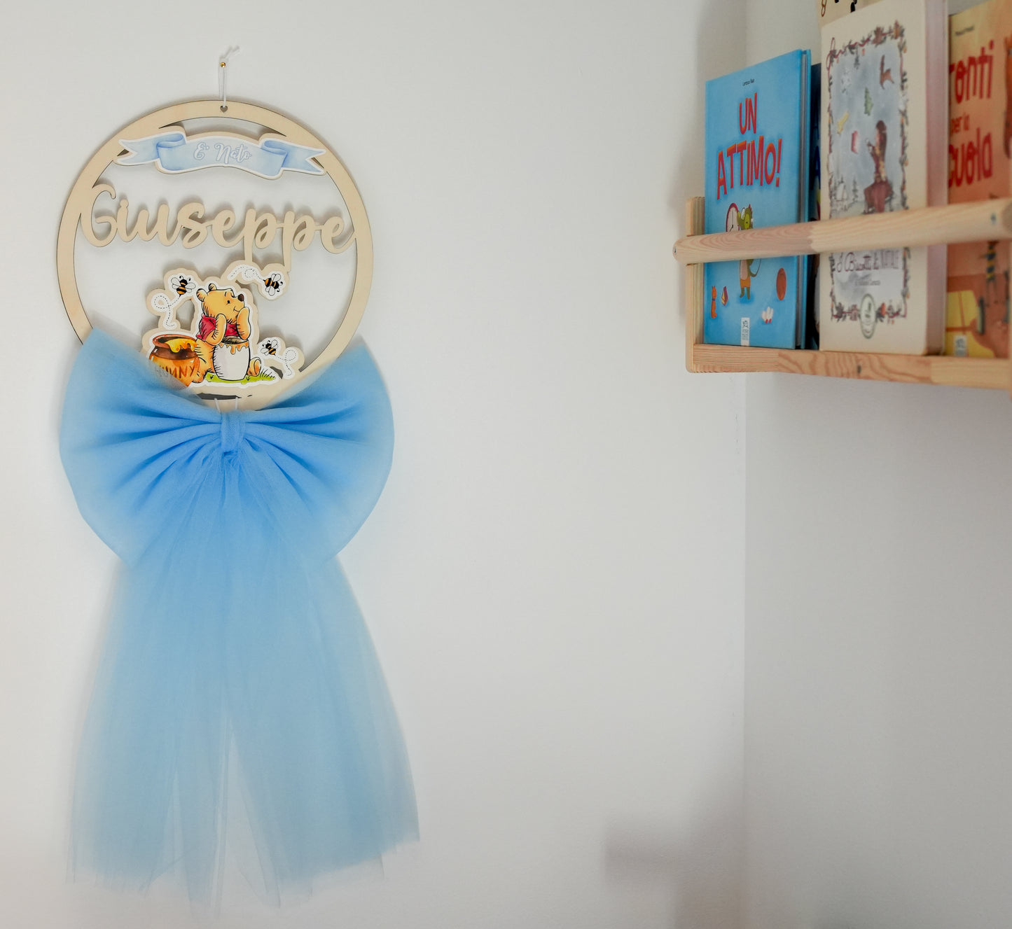 Fiocco nascita personalizzato in legno – Tema Winnie the Pooh