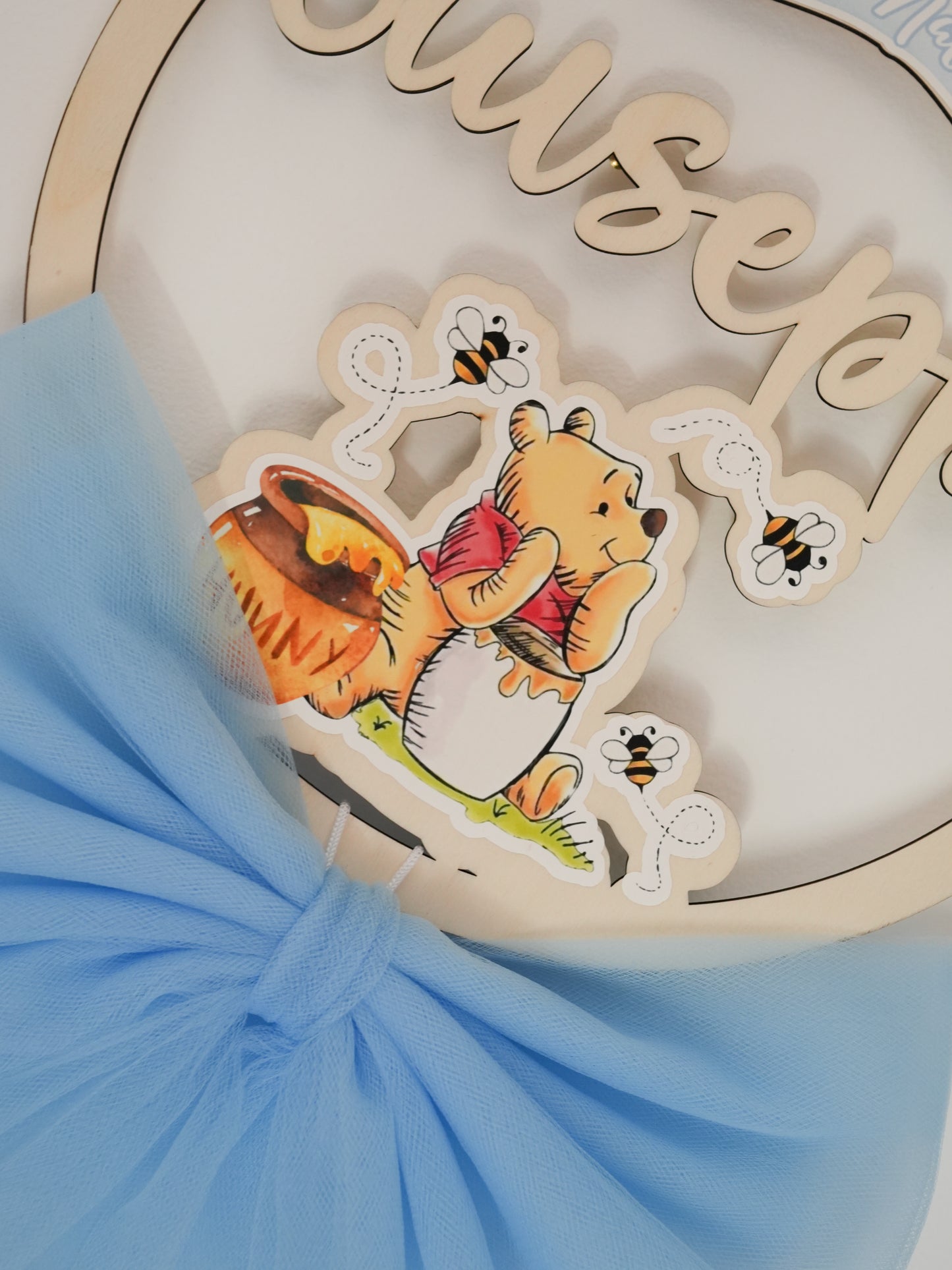 Fiocco nascita personalizzato in legno – Tema Winnie the Pooh