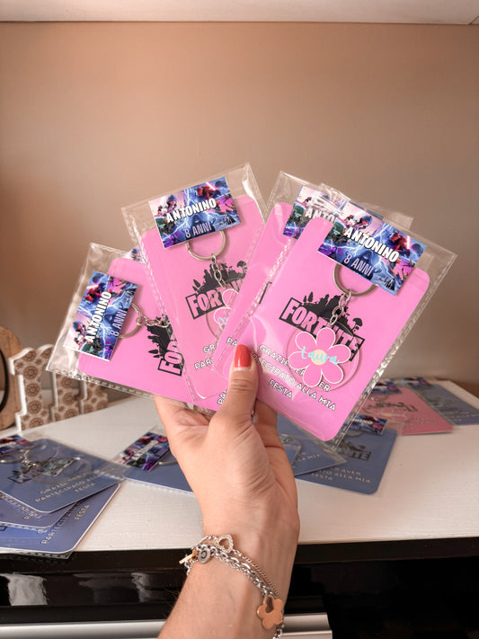 Portachiavi Fortnite con cartoncino personalizzato – Gadget festa