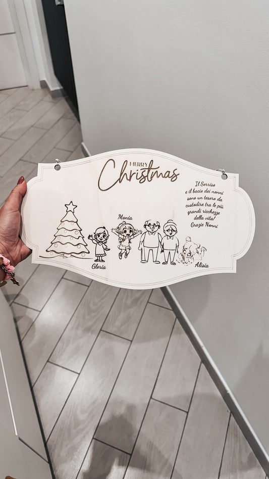 Targa natalizia in legno personalizzabile – Merry Christmas
