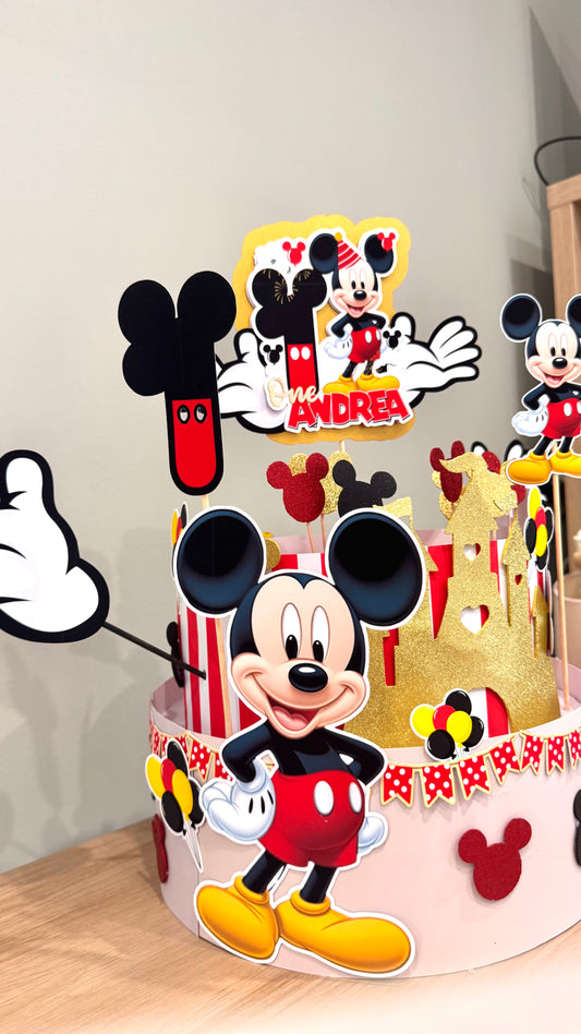 Finta Torta Scenografica "Topolino 1° Compleanno" – Cake Topper a Due Piani Personalizzato