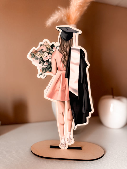 Decorazione da tavolo laurea – Sagoma in legno con base personalizzata