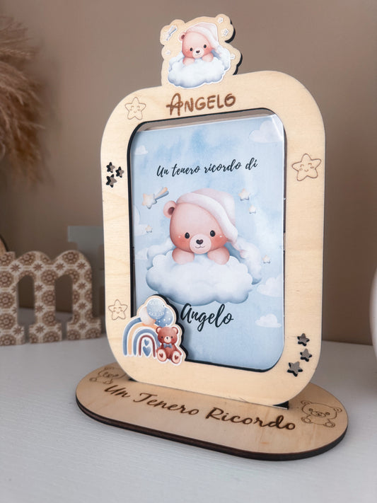 Cornice personalizzata in legno con orsetto – Un tenero ricordo