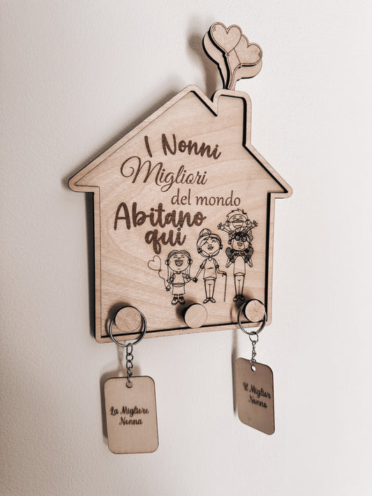 Portachiavi da parete in legno personalizzabile – Idea regalo nonni
