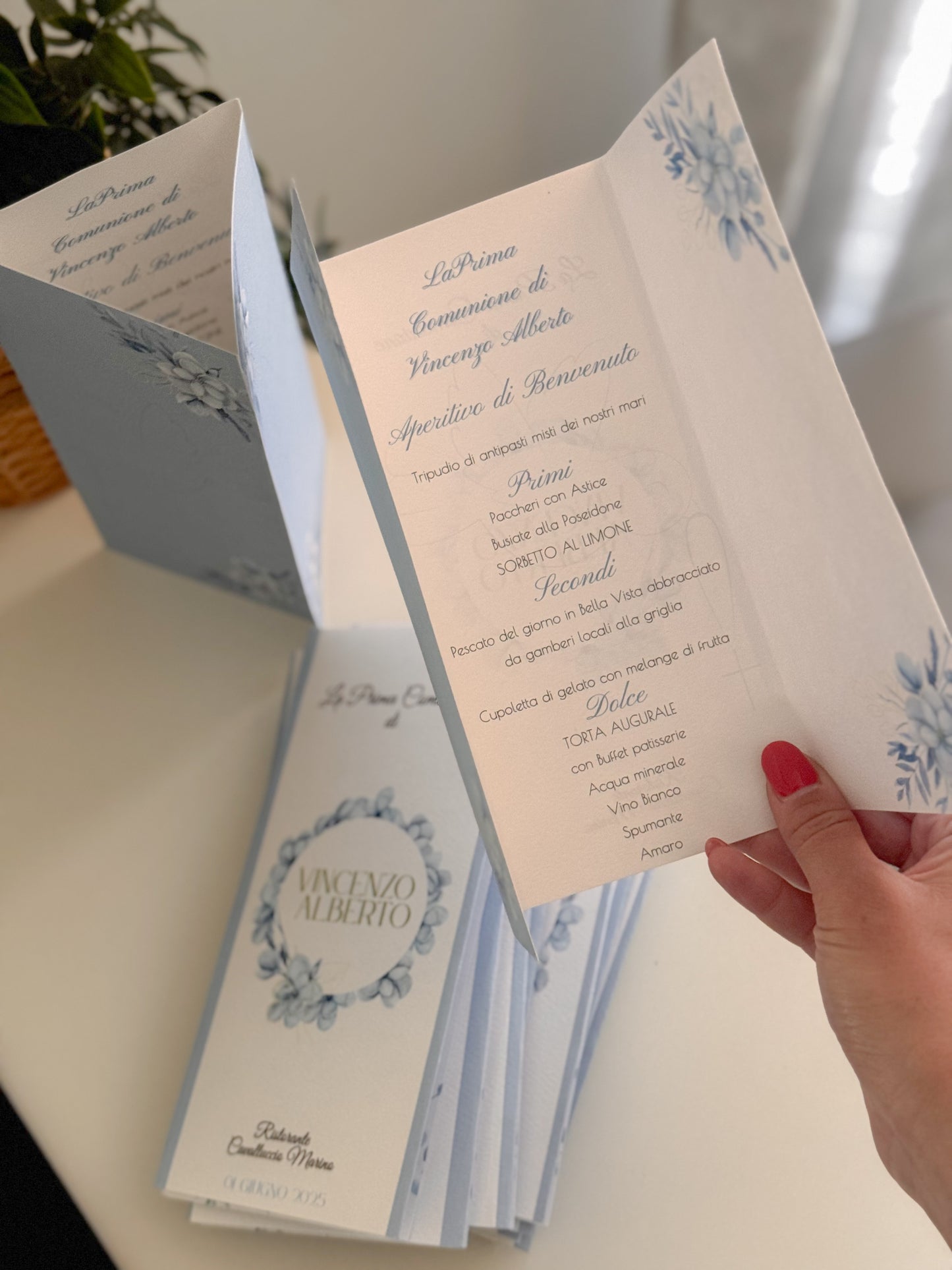 Menù Prima Comunione – Pieghevole floreale personalizzato