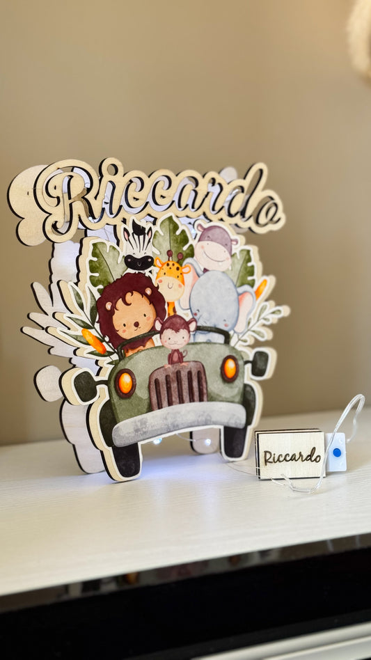 Lampada in Legno Personalizzata con Animali Safari – Stampa Termotrasferibile